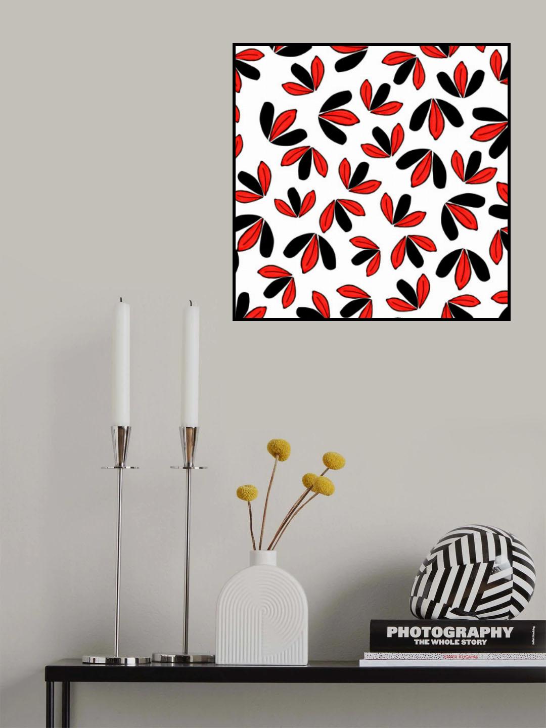3 Leaf Flowers Red Black Poster och Canvastavla