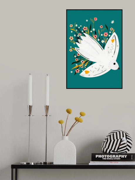 Seagull in Flowers illustration Poster och Canvastavla