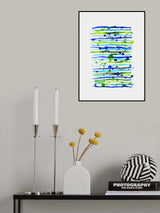 Line Splatter Blue Green Watercolor Poster och Canvastavla