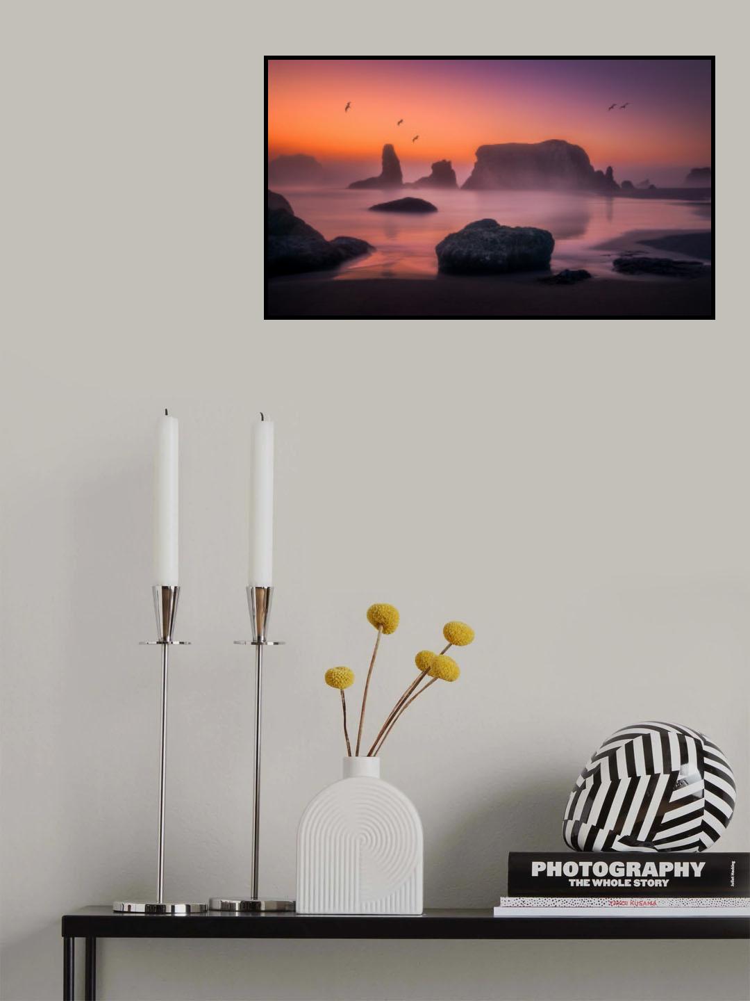 Foggy Sunset at Bandon Beach Poster och Canvastavla