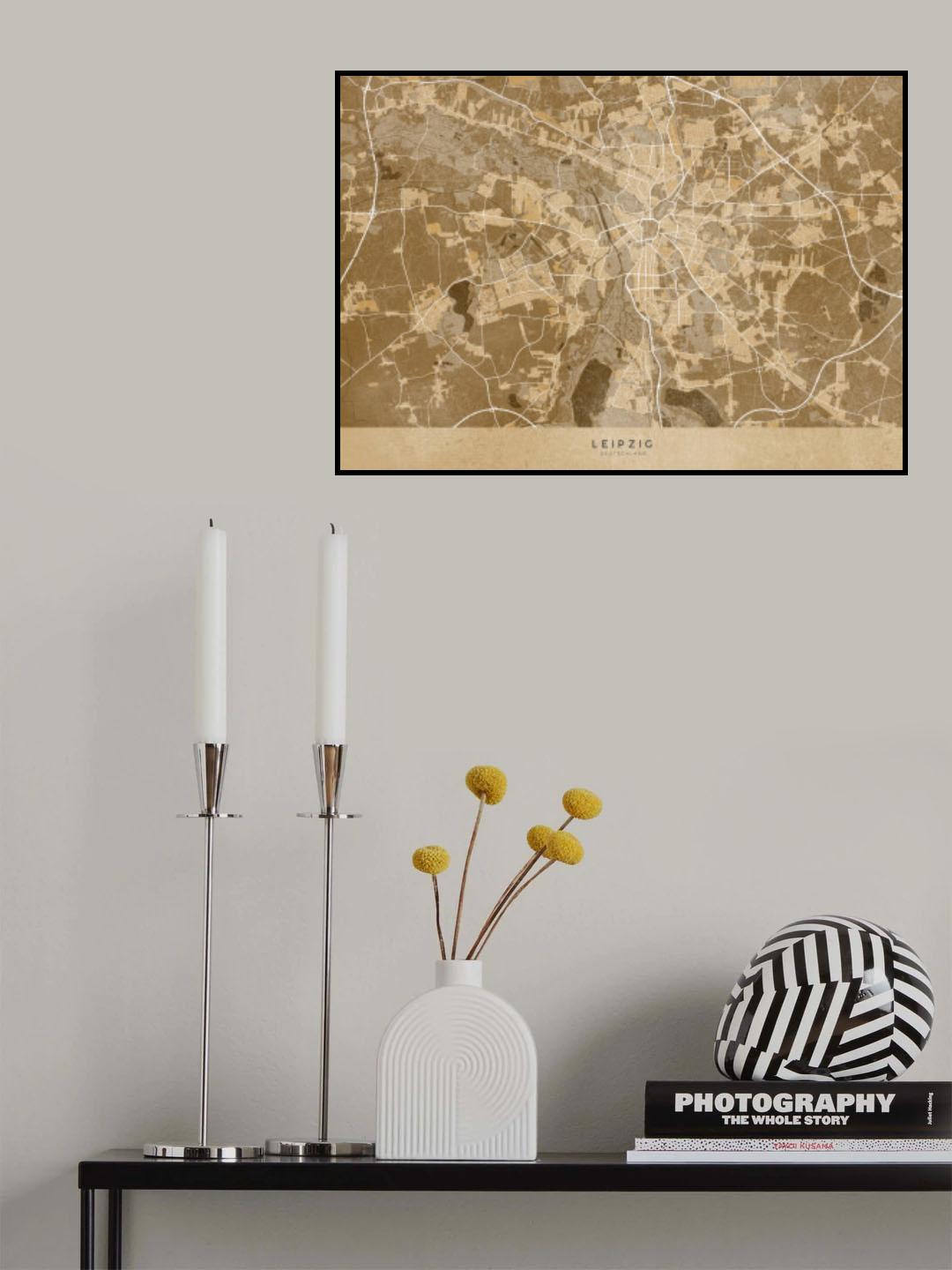 Sepia vintage map of Leipzig Germany Poster och Canvastavla