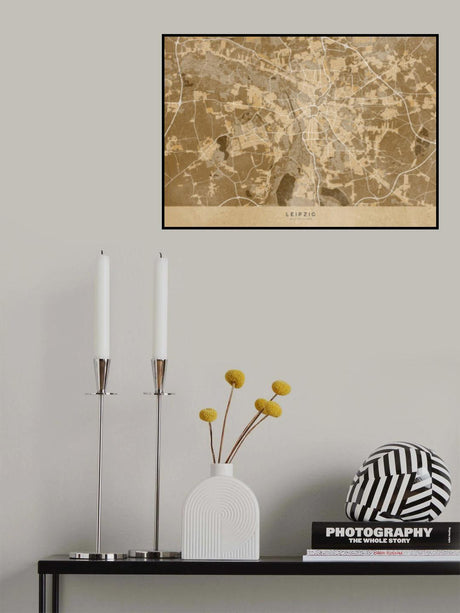 Sepia vintage map of Leipzig Germany Poster och Canvastavla