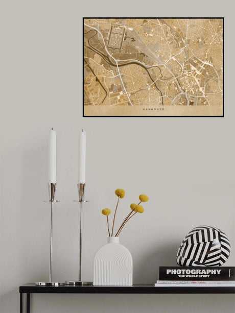 Sepia vintage map of Hannover downtown Germany Poster och Canvastavla