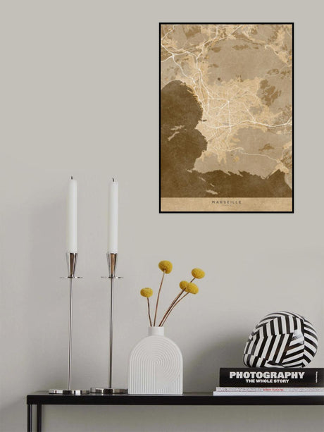 Sepia vintage map of Marseille France Poster och Canvastavla