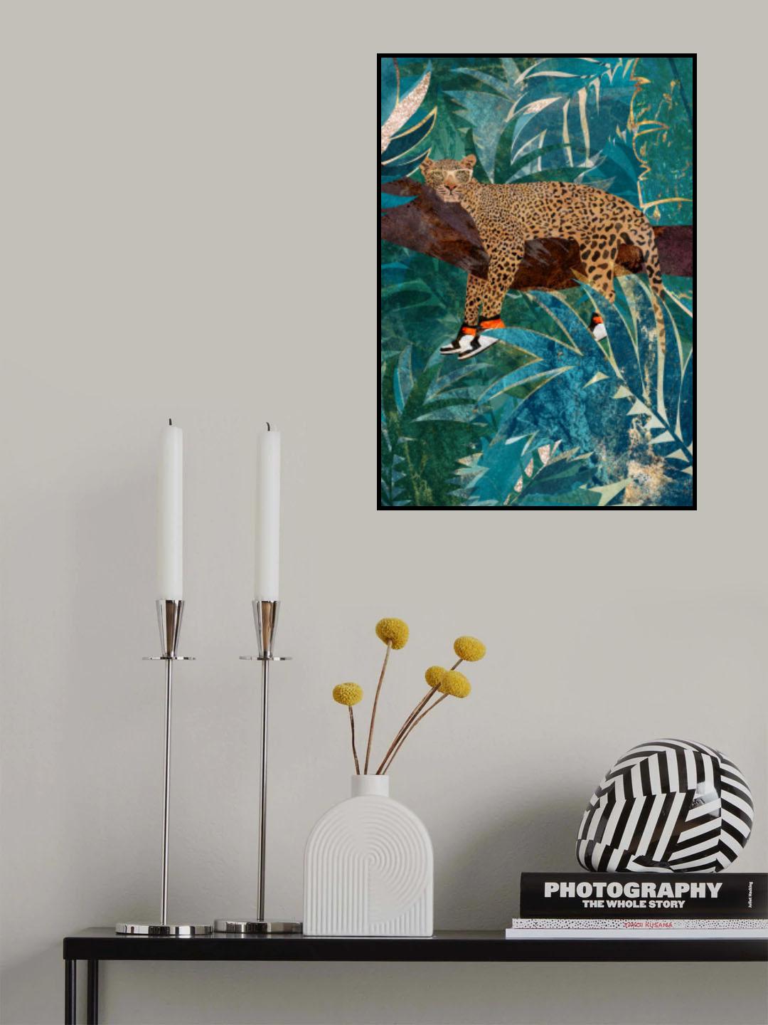 Leopard wearing sneakers in jungle Poster och Canvastavla