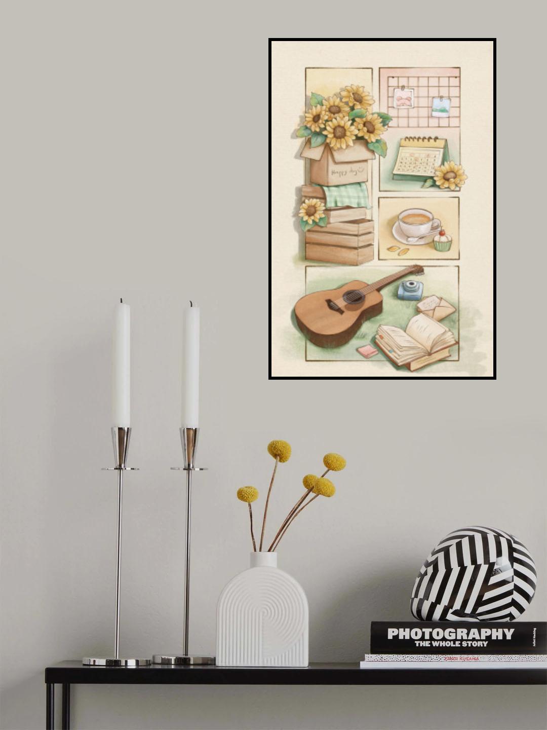 Sunflower illustration time Poster och Canvastavla