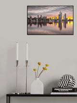 Dawn's Reflection: Manhattan Skyline over Hudson Poster och Canvastavla