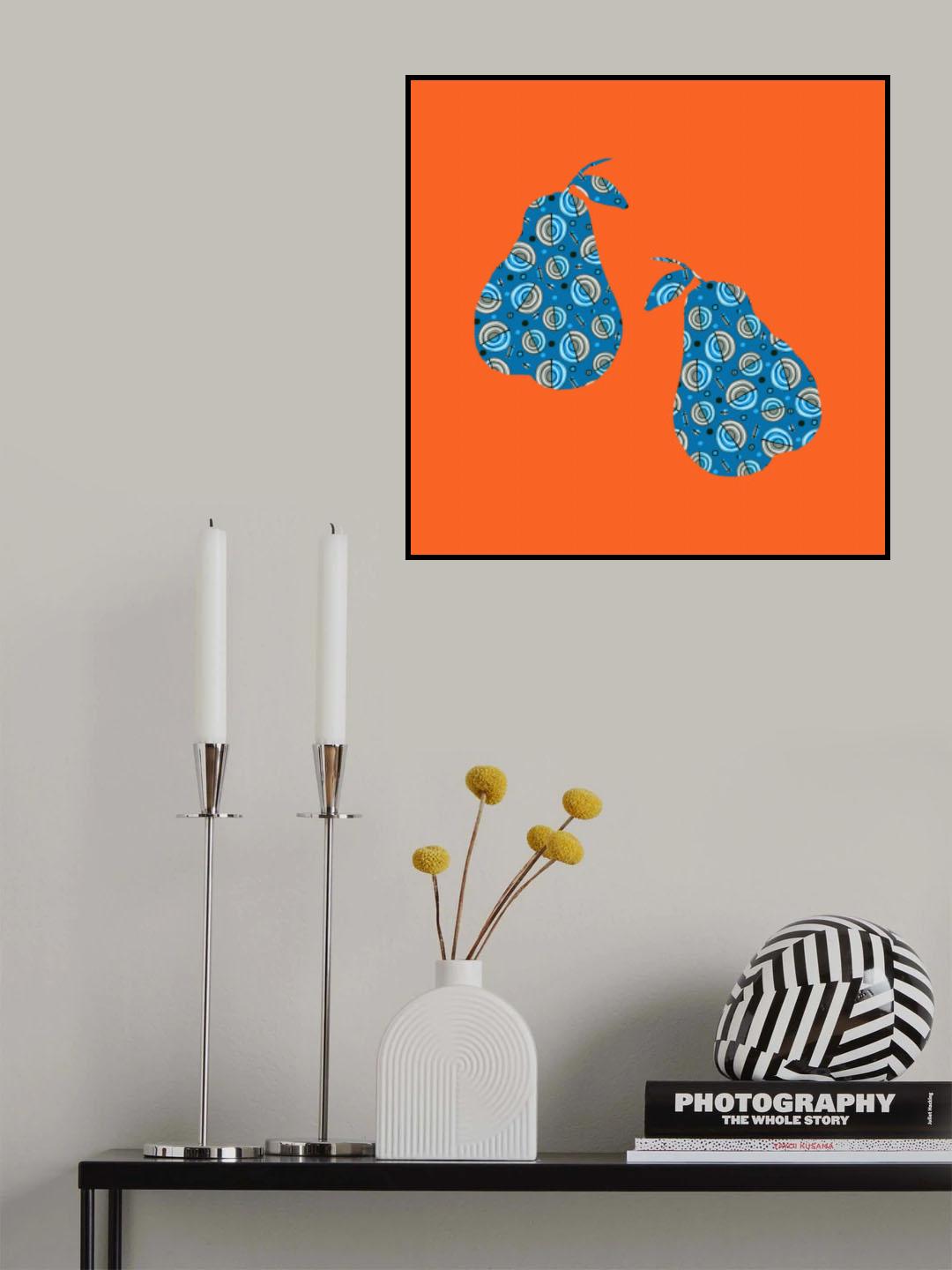 Pears Blue Circles On Orange Pears Poster och Canvastavla