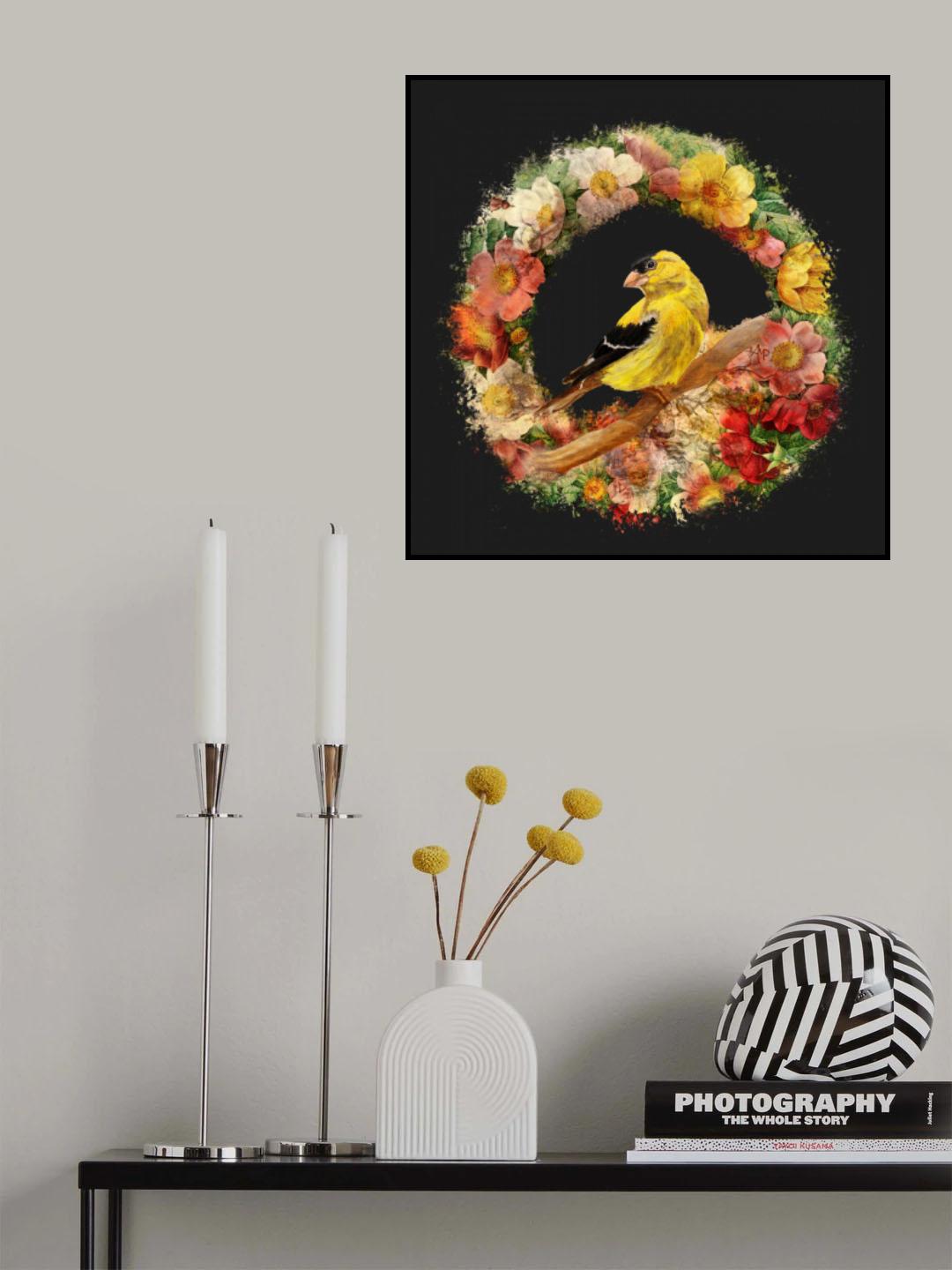 Goldfinch In Flowers Garland.png Poster och Canvastavla