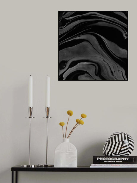 Ink Marbling Black and White 08 Poster och Canvastavla