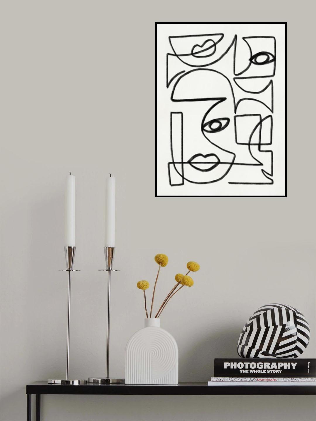 Abstract Line Art Faces Poster och Canvastavla
