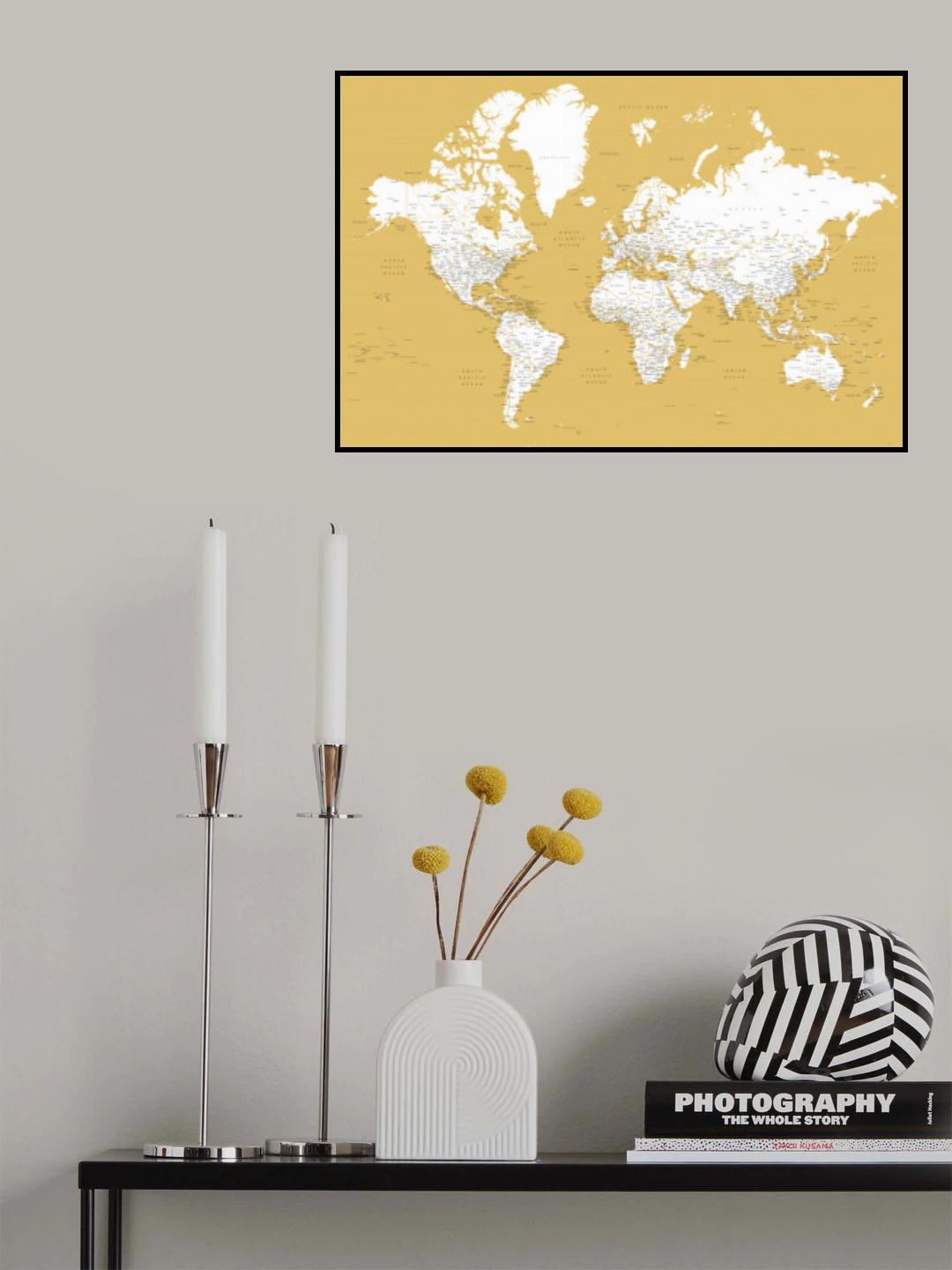 Detailed world map with cities, Andrew Poster och Canvastavla