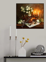 Still life with violin and flowers Poster och Canvastavla