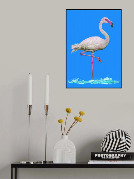 Pinkish Flamingo in water blue sky Poster och Canvastavla