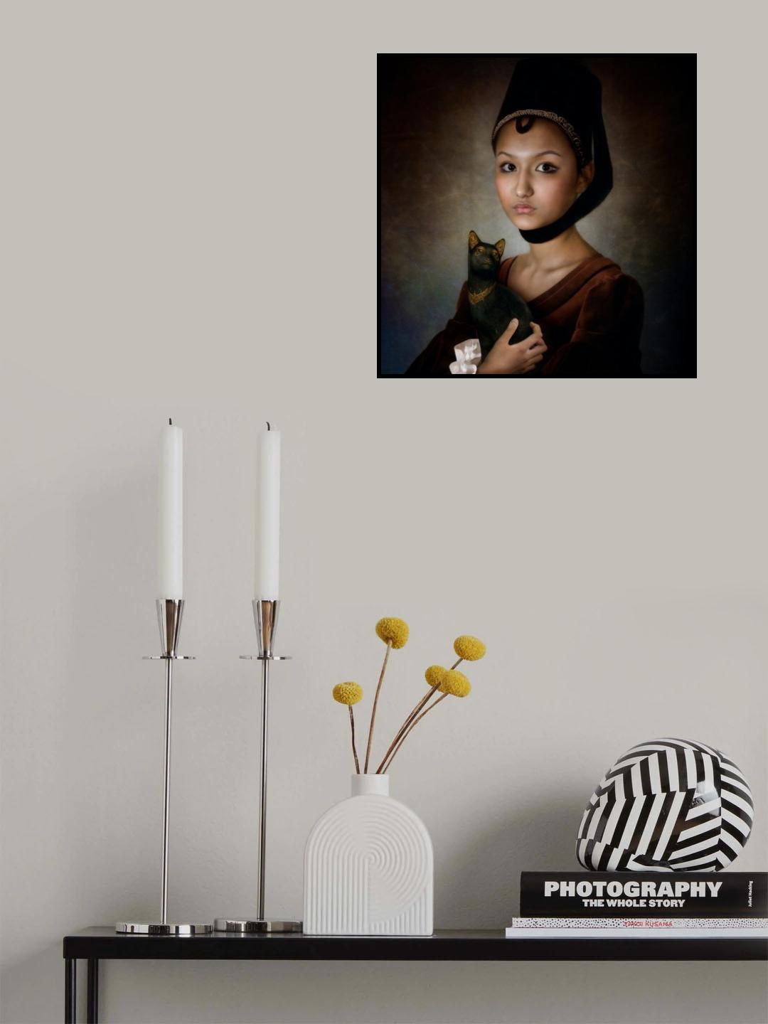 Portrait of a girl with black cat Poster och Canvastavla
