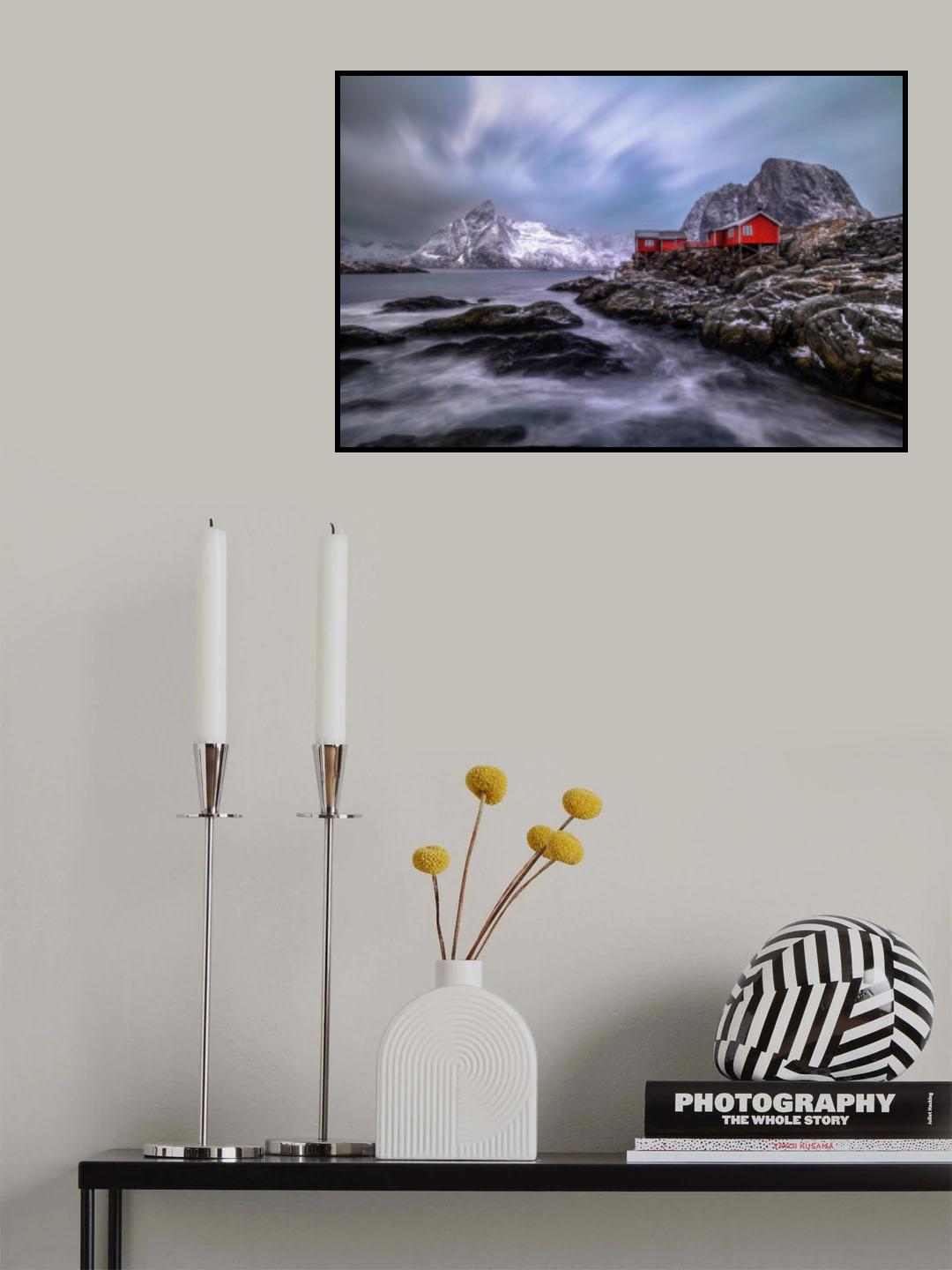 Red huts on rocks Poster och Canvastavla