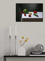 Still life with Savoy cabbage, tomatoes, cucumber, red pepper, lemon and pumpkin Poster och Canvastavla
