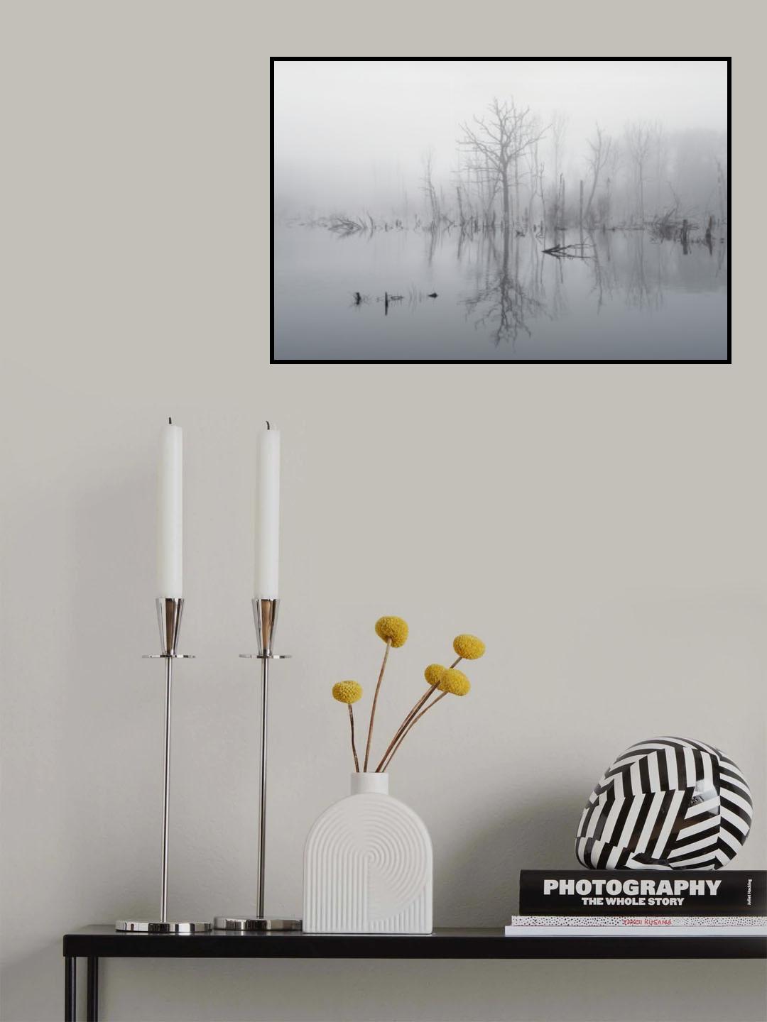 Flooded landscape in fog Poster och Canvastavla