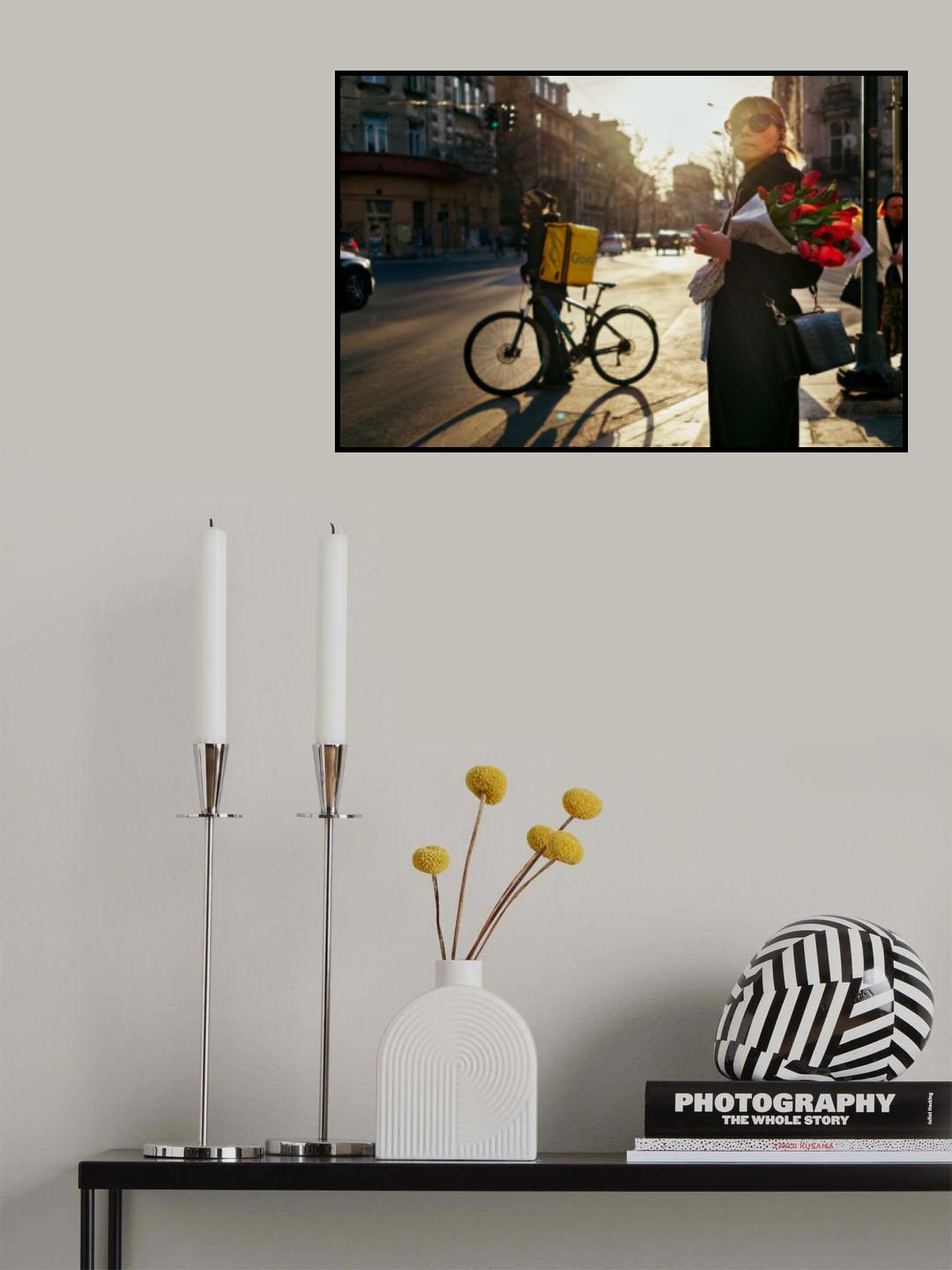 Lady with tulips at sunset Poster och Canvastavla