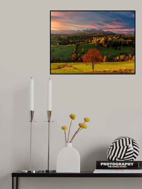 Early autumn morning over Osturna village Poster och Canvastavla