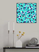 Abstract Blue Black On Green Cutouts Poster och Canvastavla
