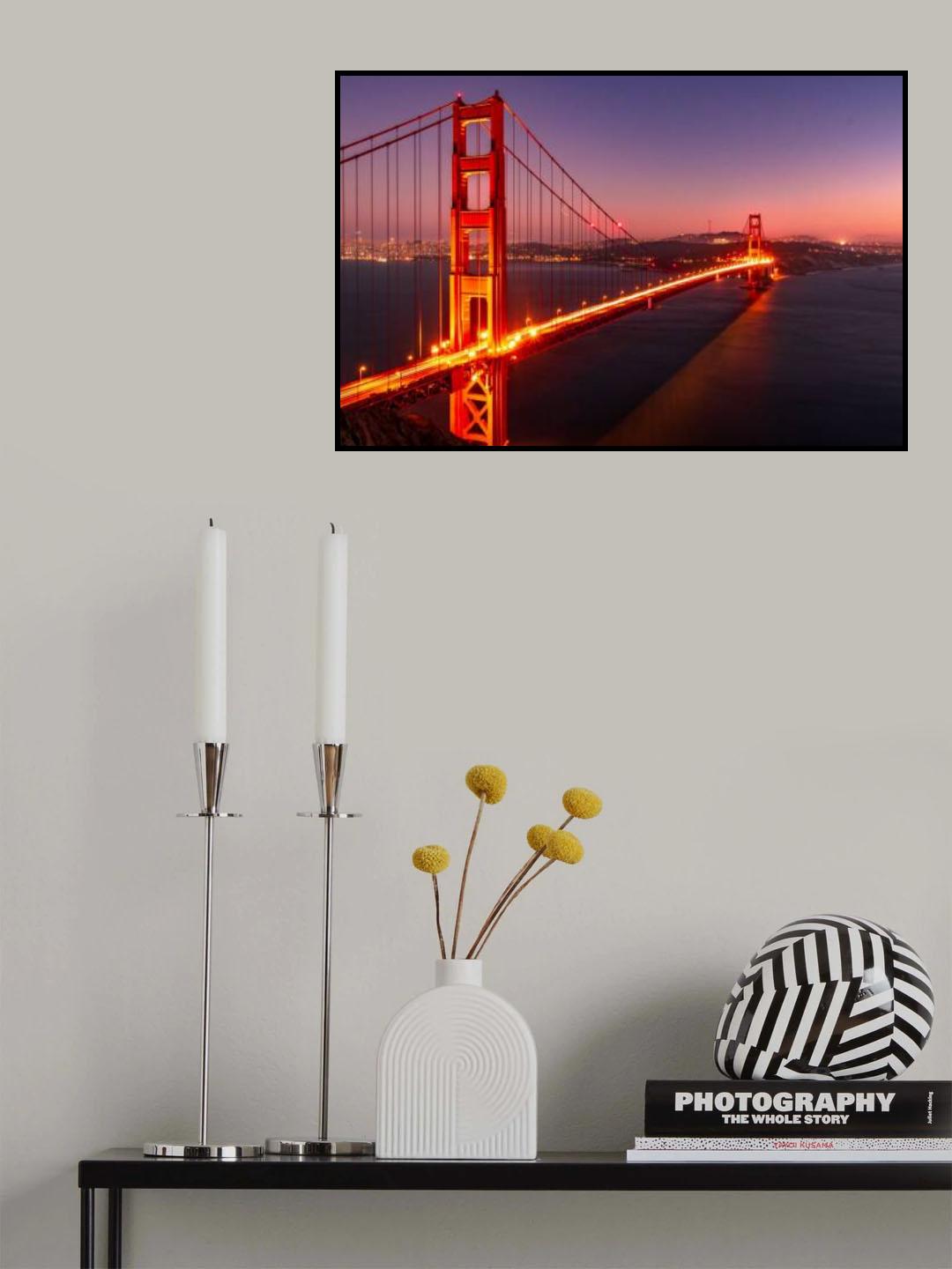 Rosy Night of Golden Gate Poster och Canvastavla