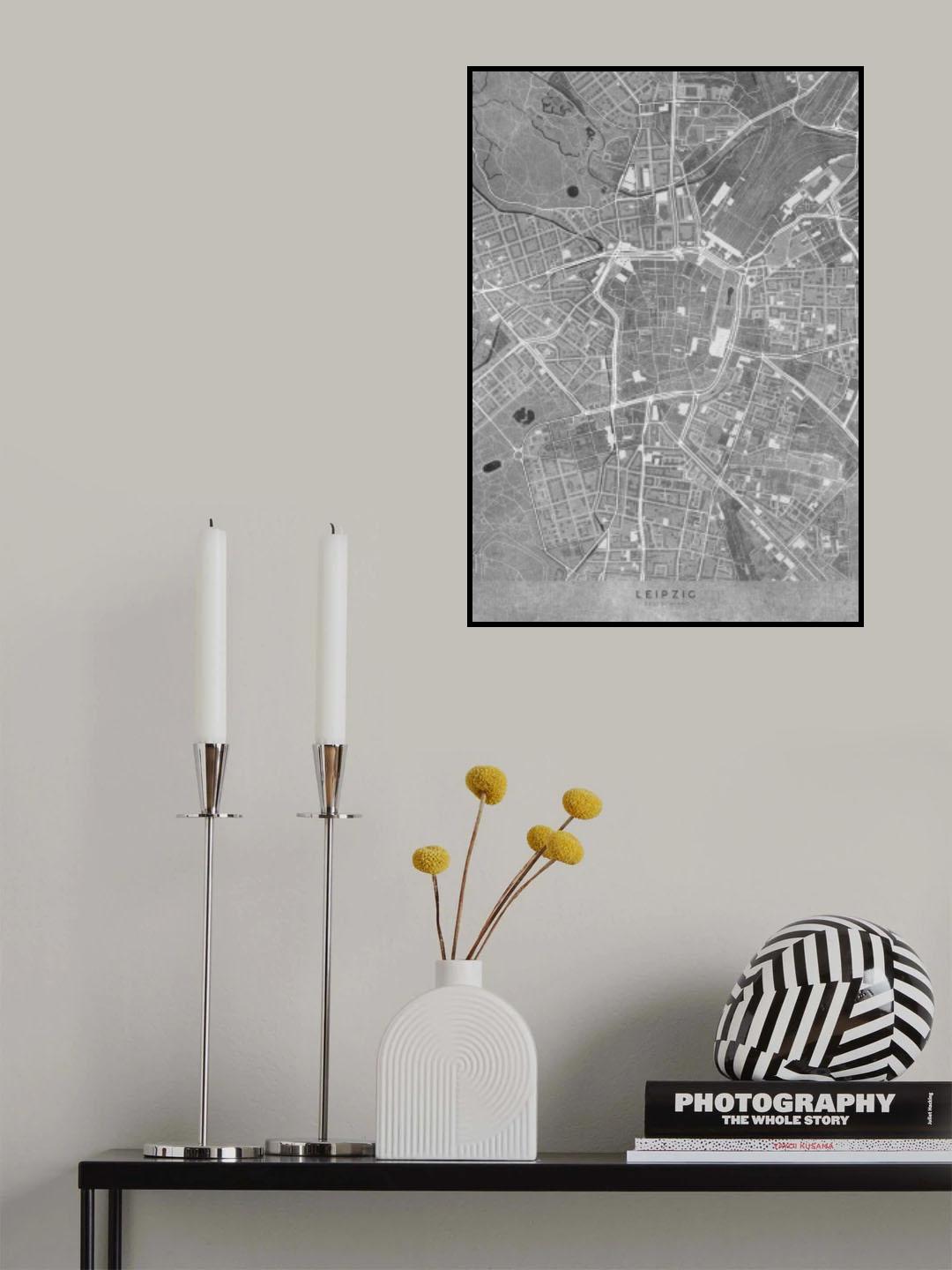 Gray vintage map of Leipzig Germany Poster och Canvastavla