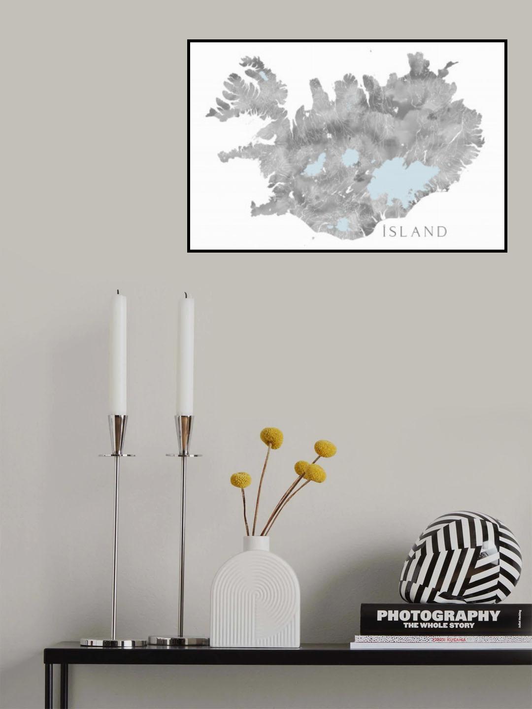 Ísland - Iceland blank map in gray watercolor Poster och Canvastavla