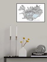 Ísland - Iceland blank map in gray watercolor Poster och Canvastavla