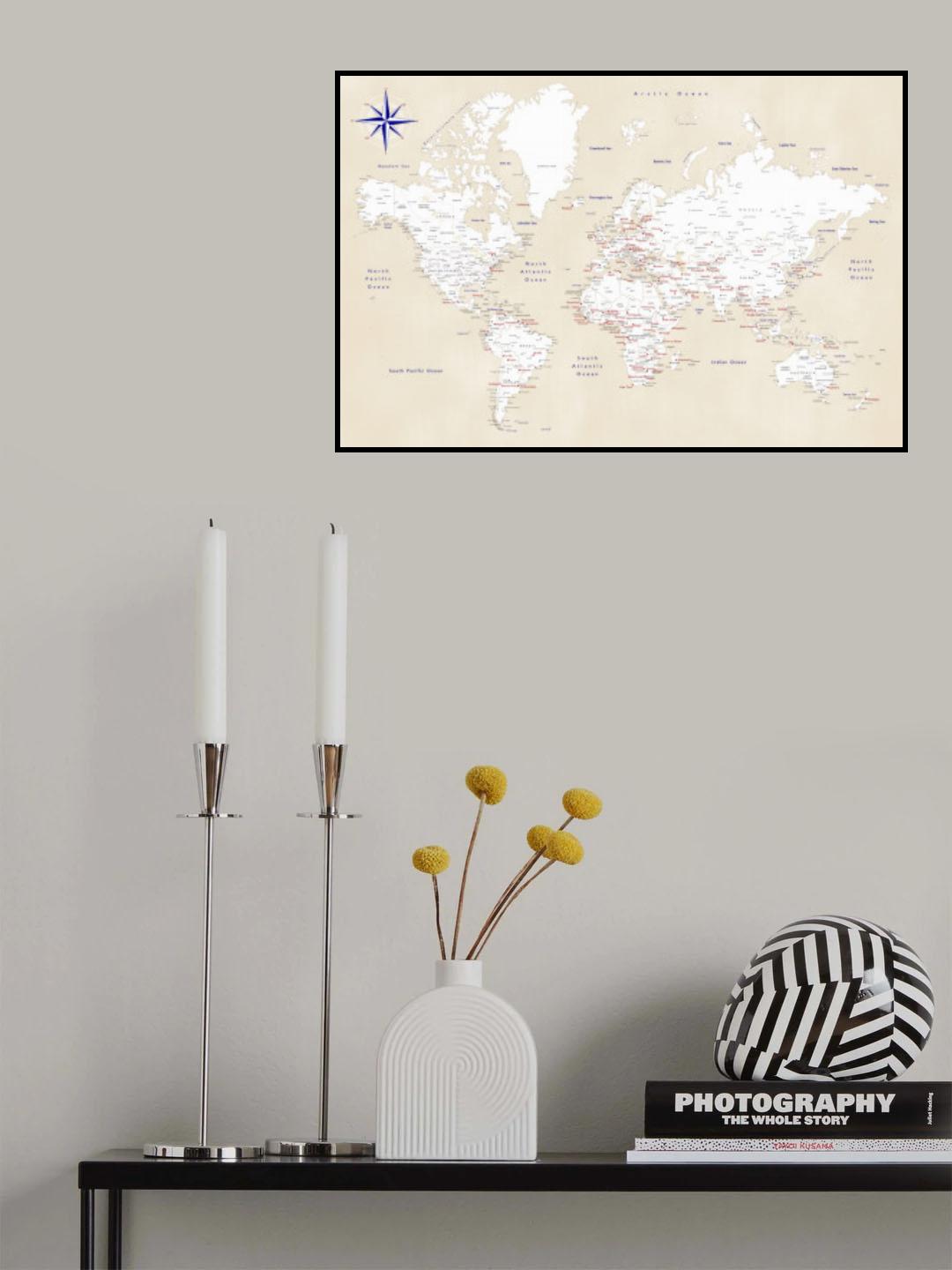 Rustic world map with cities, Deuce Poster och Canvastavla