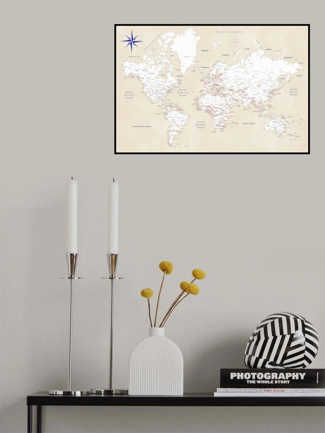 Rustic world map with cities, Deuce Poster och Canvastavla