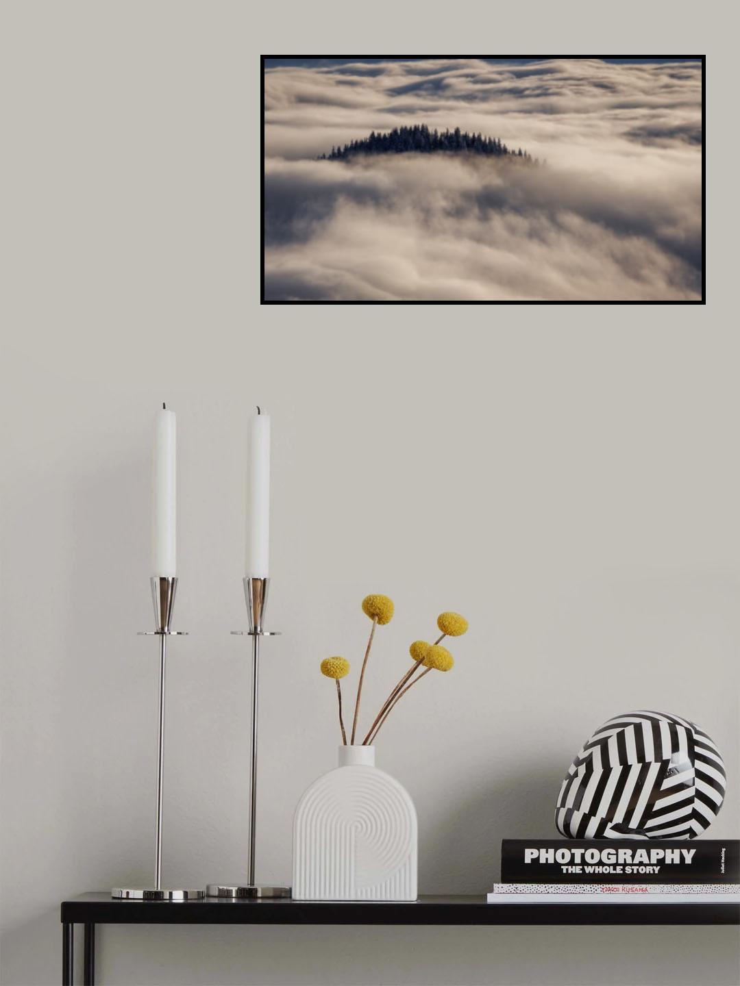 Island in the sea of clouds at sunset Poster och Canvastavla