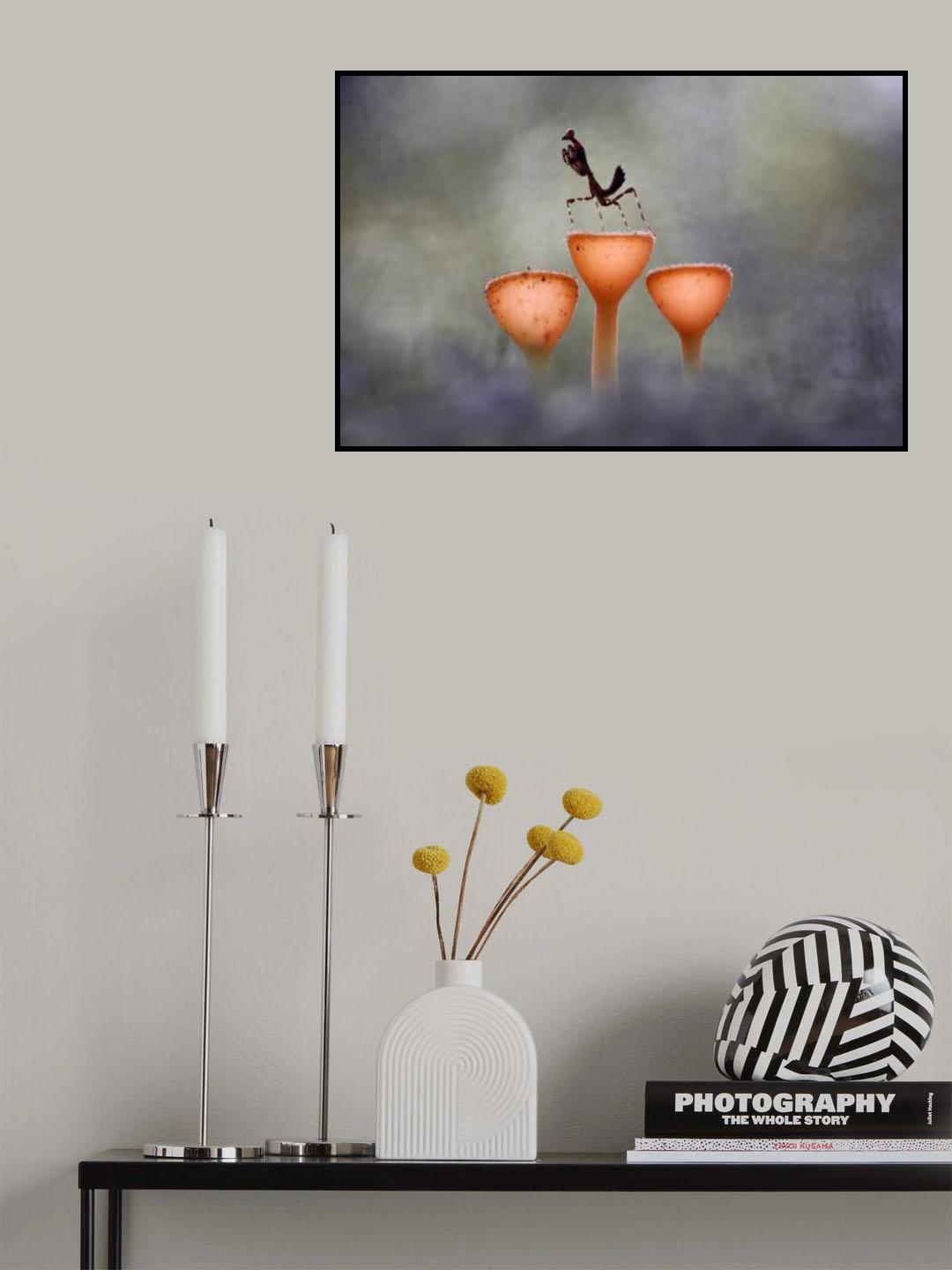 Deroplatys Truncata on Cup Mushrooms Poster och Canvastavla