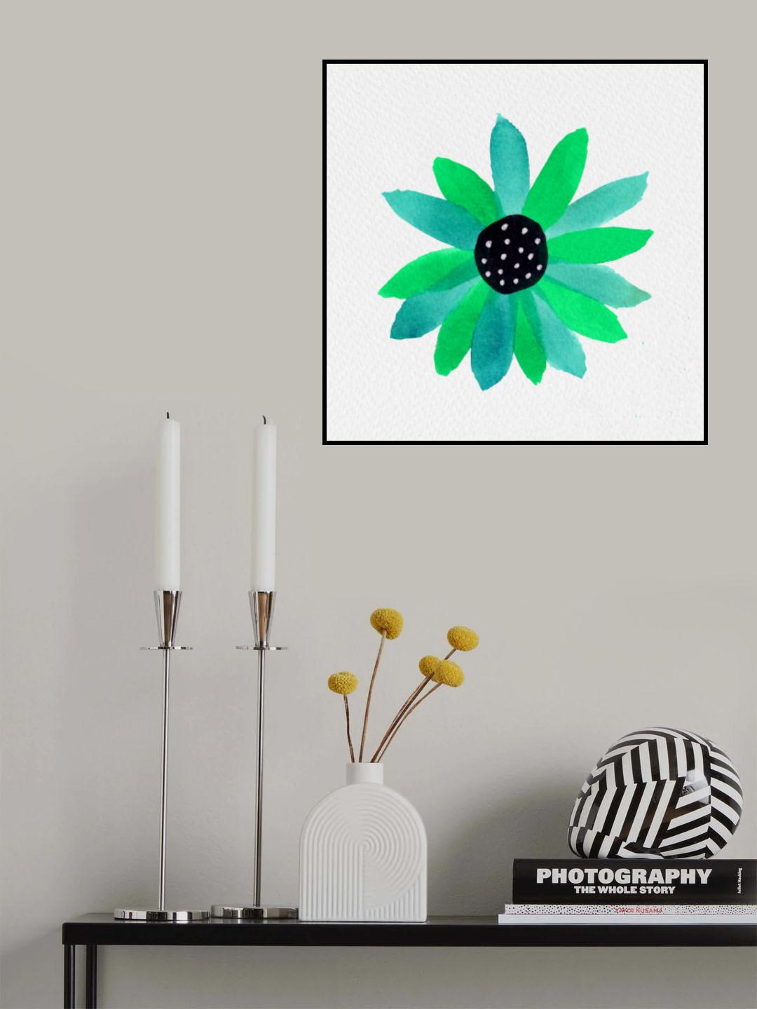 Floral Polka Dot Center Turquoise Poster och Canvastavla