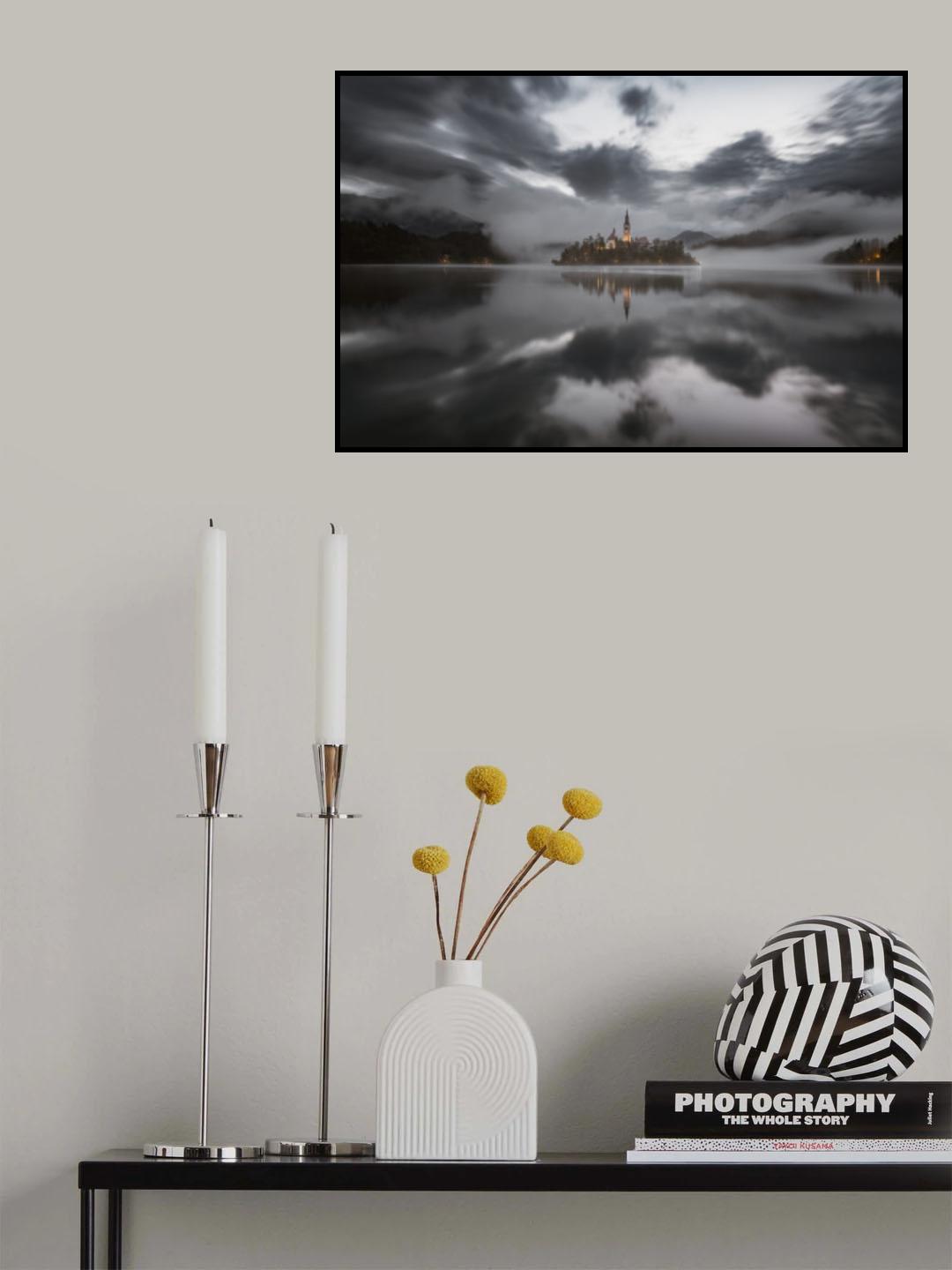Misty morning on the lake Bled Poster och Canvastavla