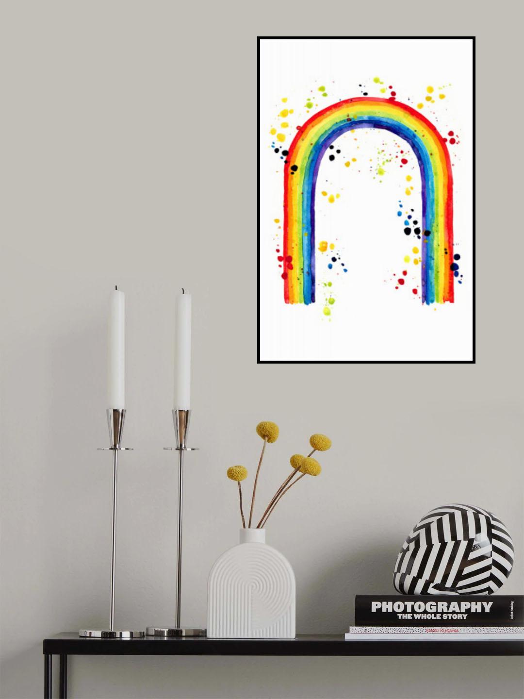 Rainbow watercolor with splatters Poster och Canvastavla