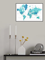 Watercolor world map with cities, Uzziel Poster och Canvastavla