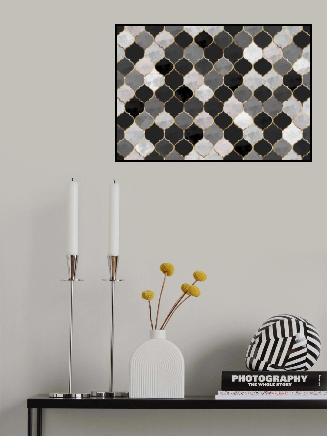 Moroccan wall mural grey gold Poster och Canvastavla