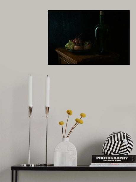 Green bottle and fruits Poster och Canvastavla