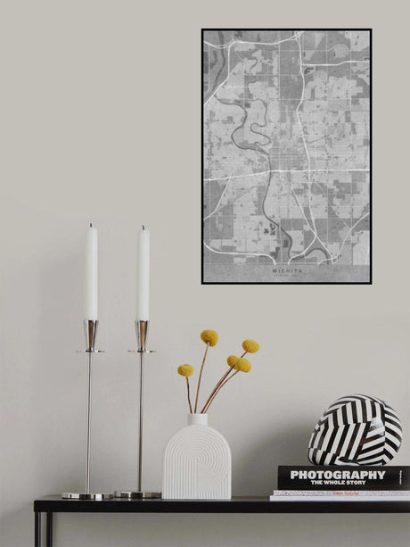 Map of Wichita (Kansas, USA) in gray vintage style Poster och Canvastavla