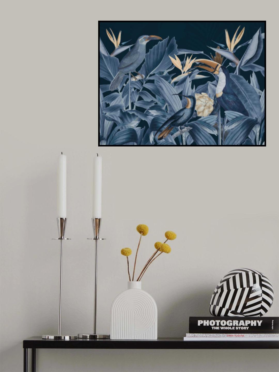 Rainforest Birds Blue Poster och Canvastavla
