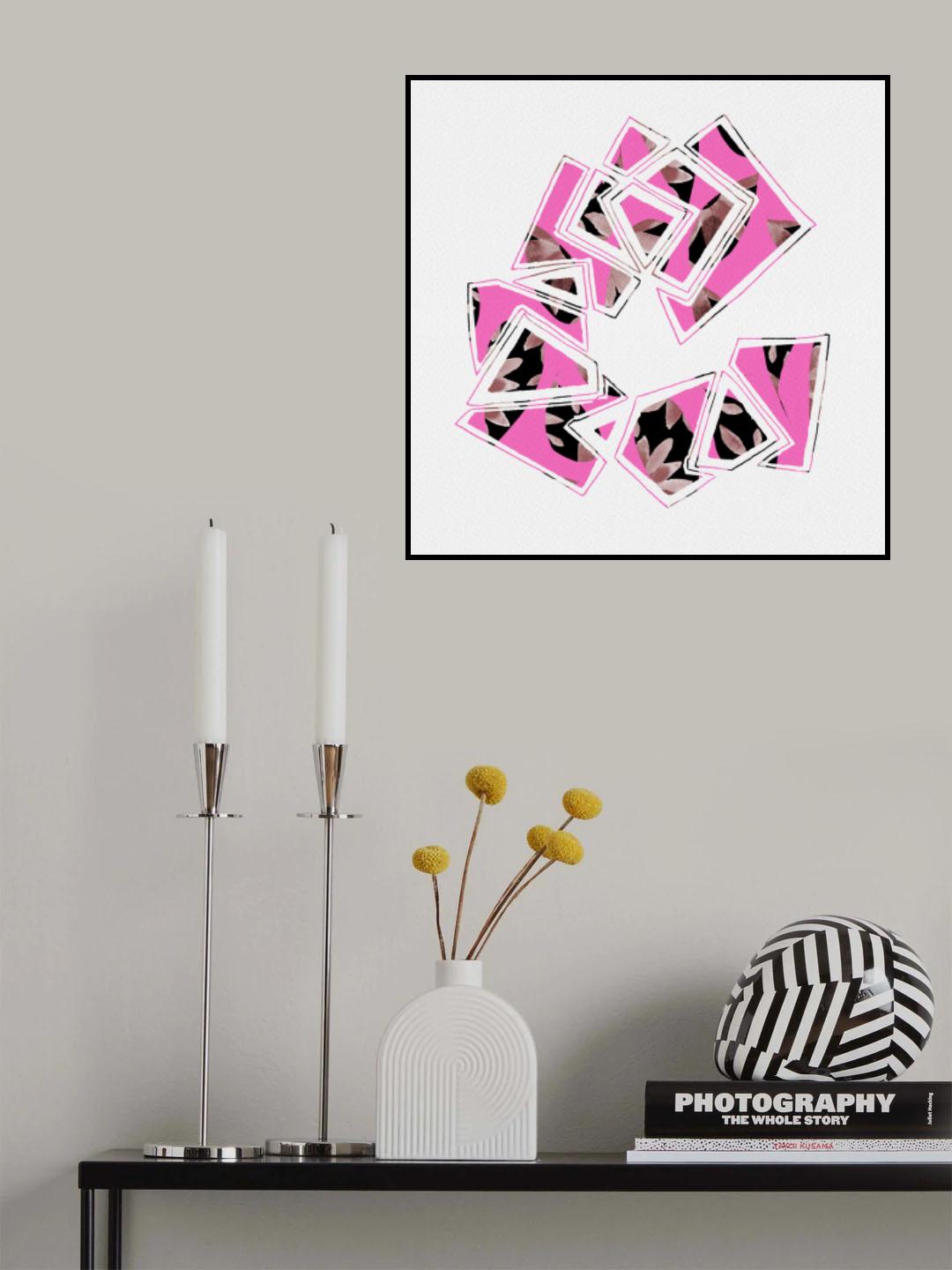 Pink Floral Curved Shapes Poster och Canvastavla