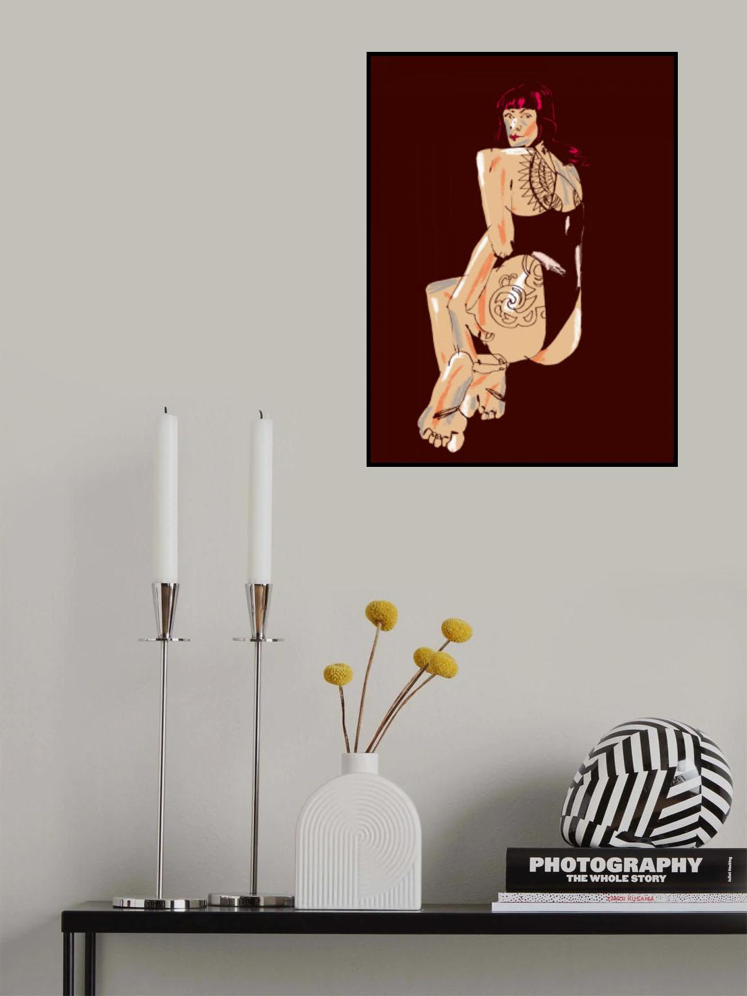 Girl With A Tattoo Dark Red Poster och Canvastavla