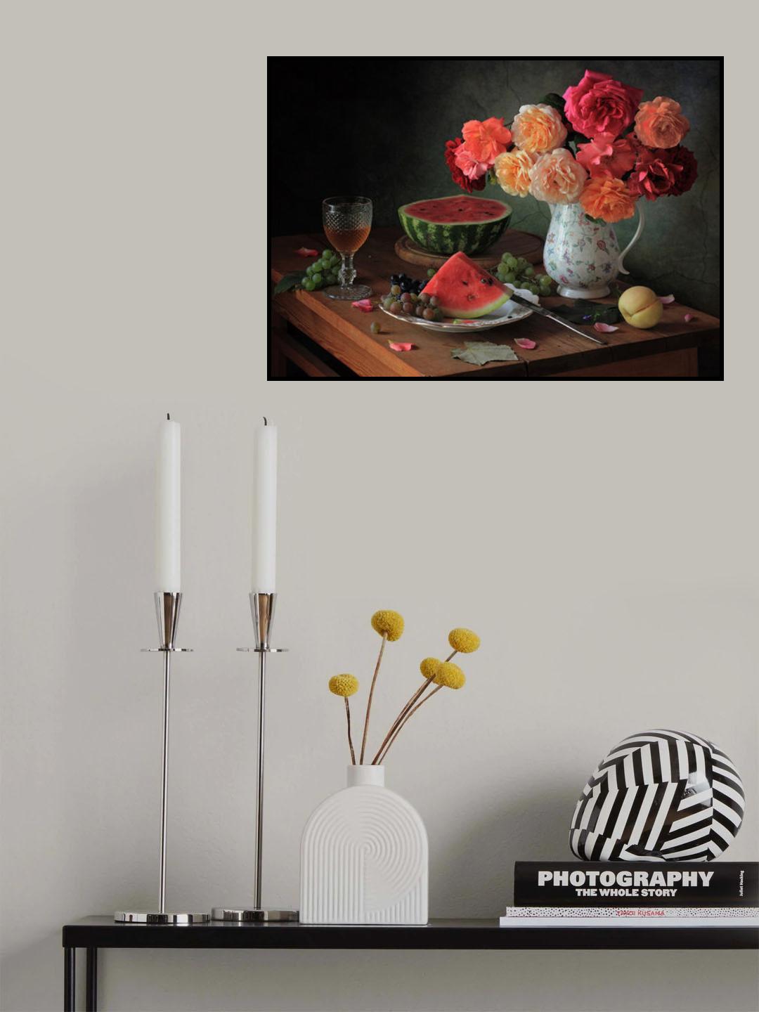 With a bouquet of roses and watermelon Poster och Canvastavla
