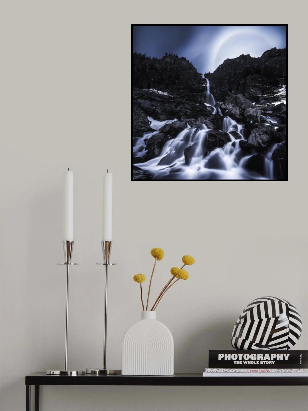 Moonrise at the waterfall Poster och Canvastavla