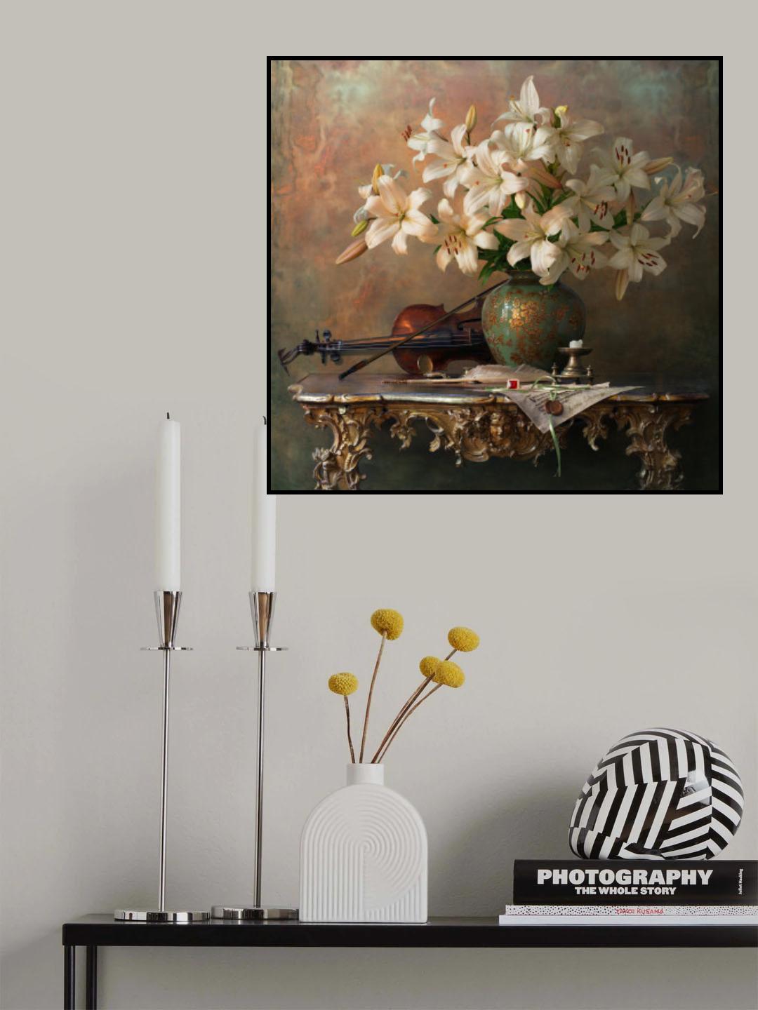 Still life with violin and lilies Poster och Canvastavla