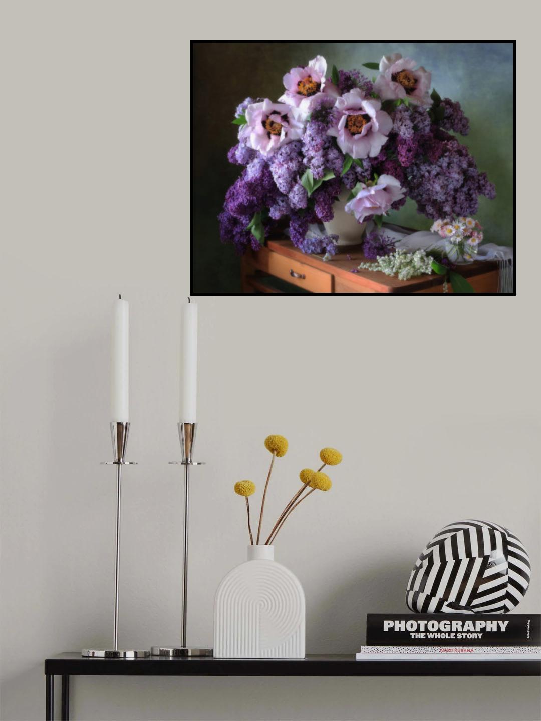 Still life with a bouquet of lilacs and peonies Poster och Canvastavla