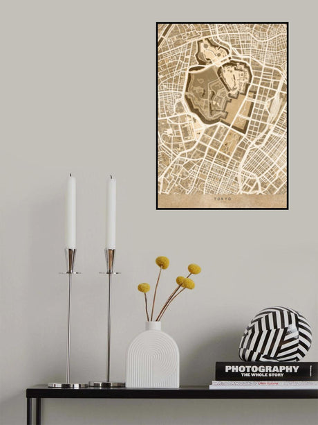 Sepia map of Tokyo Poster och Canvastavla