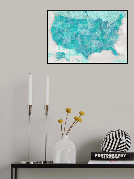 Highly detailed map of the United States, Harriet Poster och Canvastavla