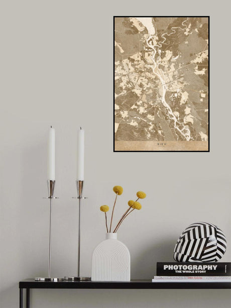 Sepia map of Kiev (pre-war) Poster och Canvastavla